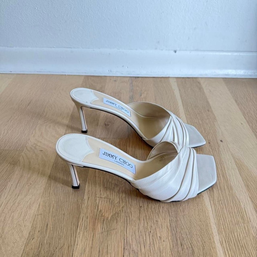 Jimmy Choo Leather White Basil Napa Mule Heels